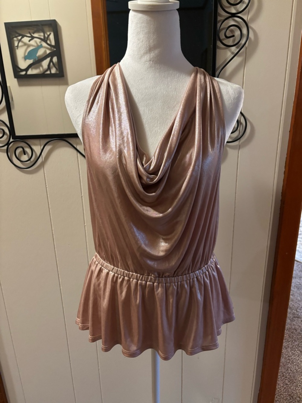 Express Rose Gold Satin Cowl Peplum Camisole top